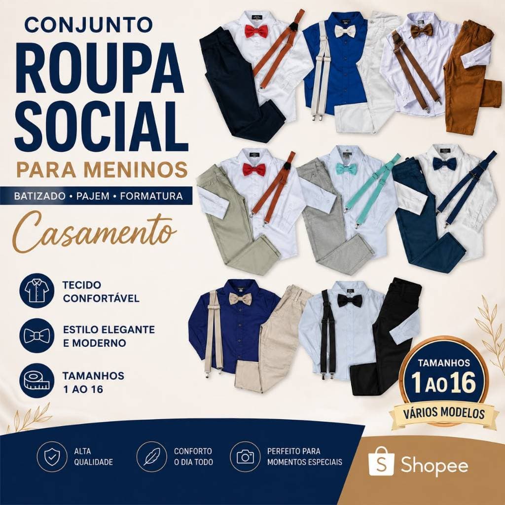 Roupa Conjunto Social Batizado Pajem Formatura Casamento Tamanhos 1 ao 16 Vários Modelos