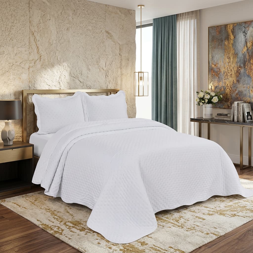 Kit Cobre Leito Queen 3 Peças Colcha Matelada 300 Fios Macia Enxoval Premium Casal