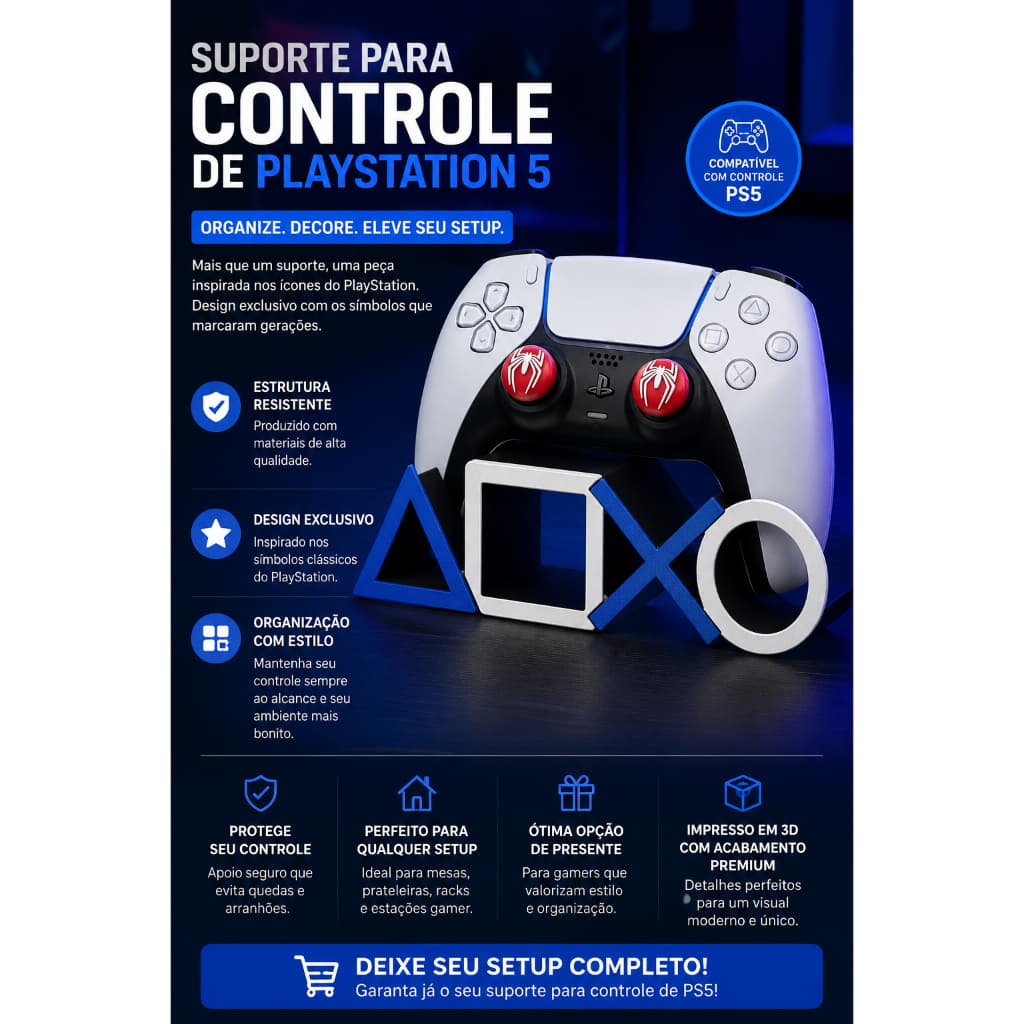 Suporte para Controle de PlayStation 5 – Design Ícones PlayStation | Organizador de Mesa