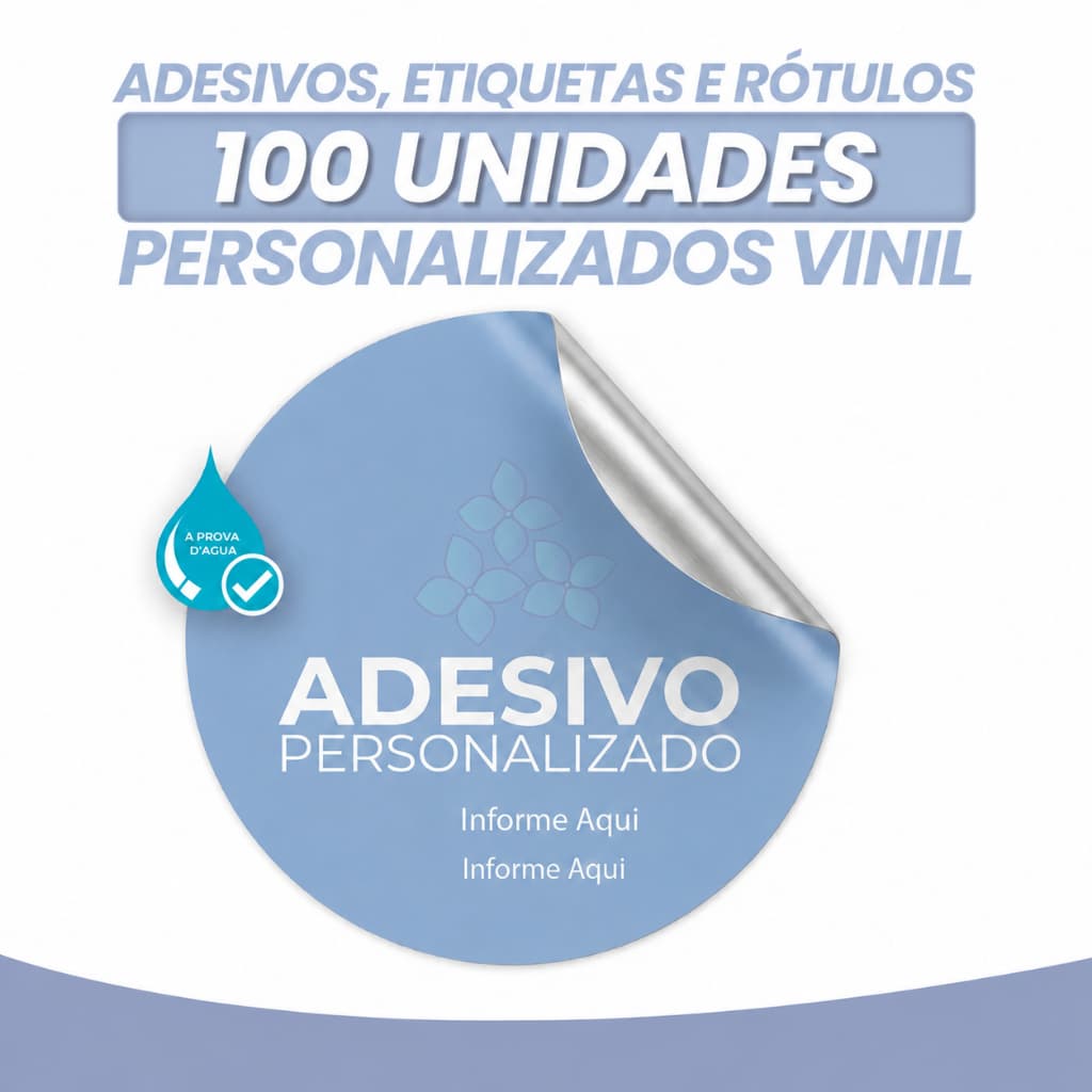 Adesivos, Etiquetas e Rótulos Personalizados Vinil Logo ou Arte - 100 unidades