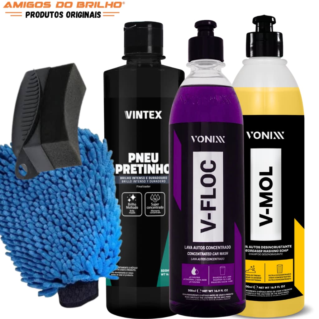 Kit Lavagem Automotiva Vonixx V-floc V-mol E Pneu Pretinho