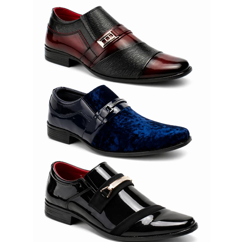 Kit Sapato Social Masculino 3 Pares Moderno Estiloso Exclusivo Confortável Verniz