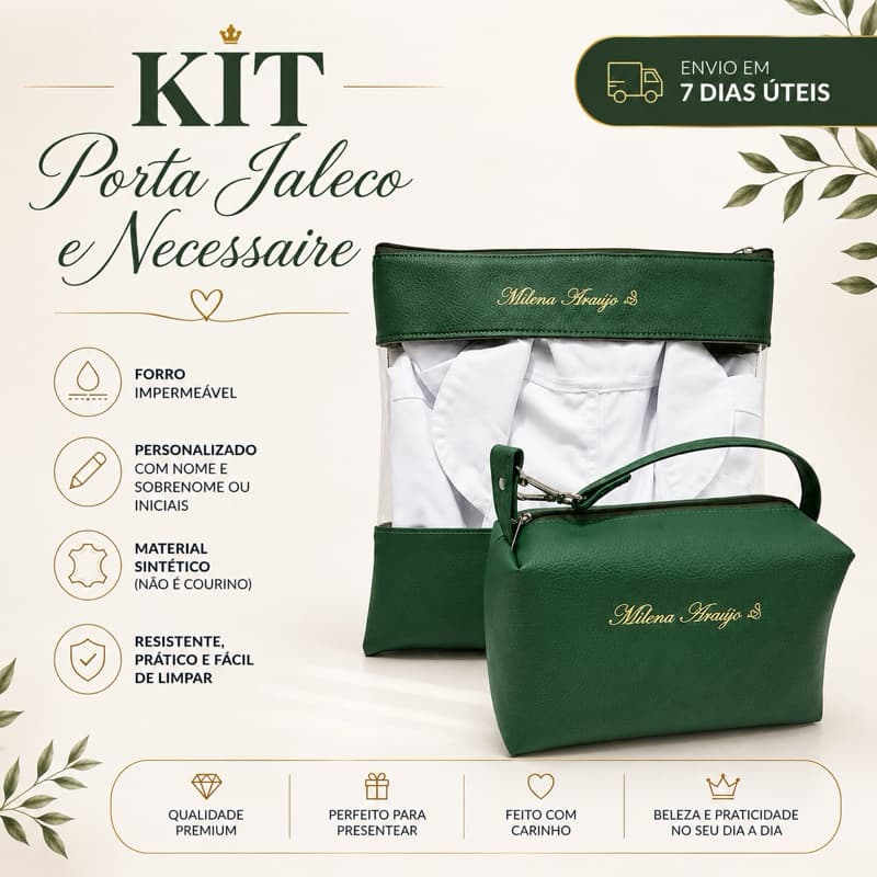 Kit Porta Jaleco + Necessaire com alça mosquetão enfermagem medicina bolsa feminina