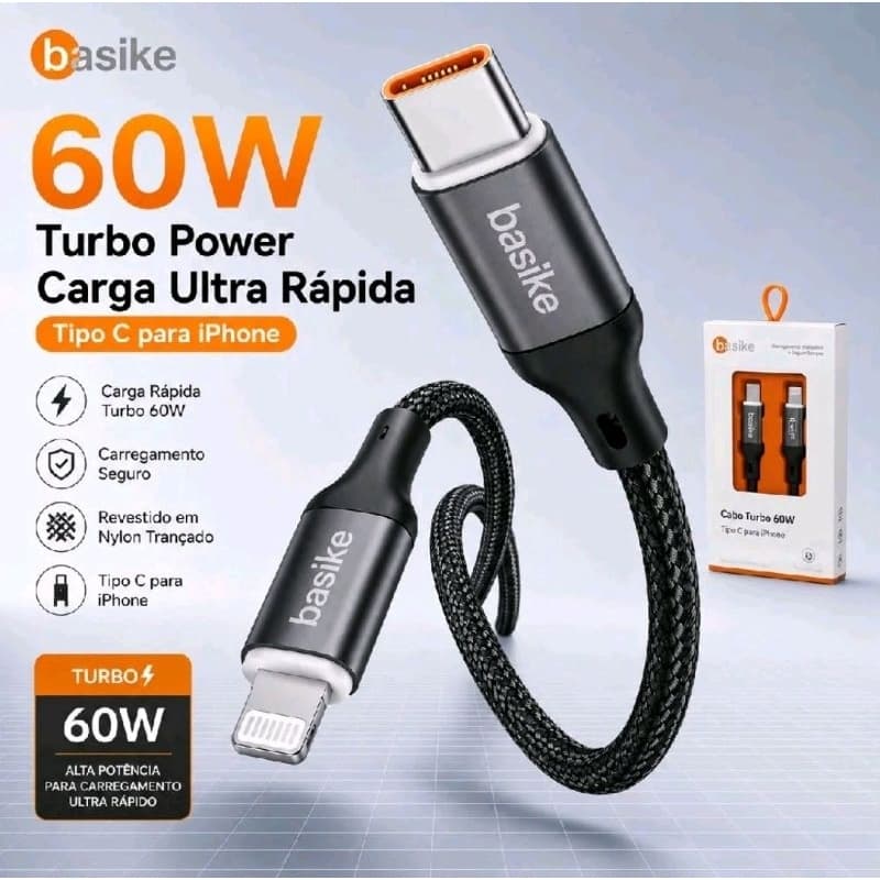 Basike Cabo de Carregamento USB-Cpara iPhone com Conector Lightning para CarregamentoRápido e Transmissão de Dados
