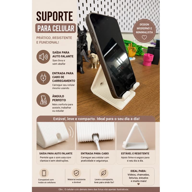 Suporte para Celular com abertura de som e cabo.