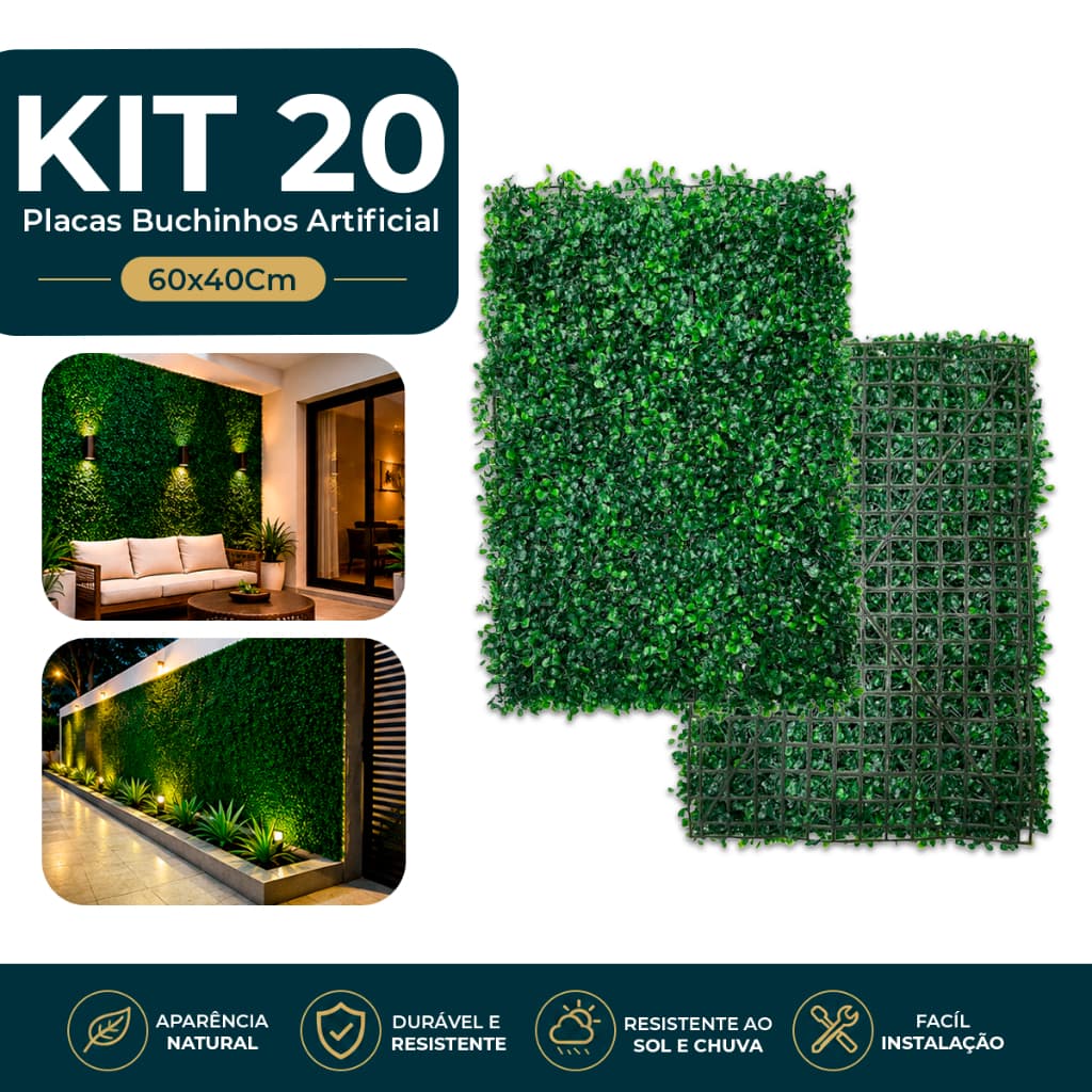 Kit Placas 40x60 Buchinhos Grama Artificial Jardim Vertical Parede Verde Muro inglês