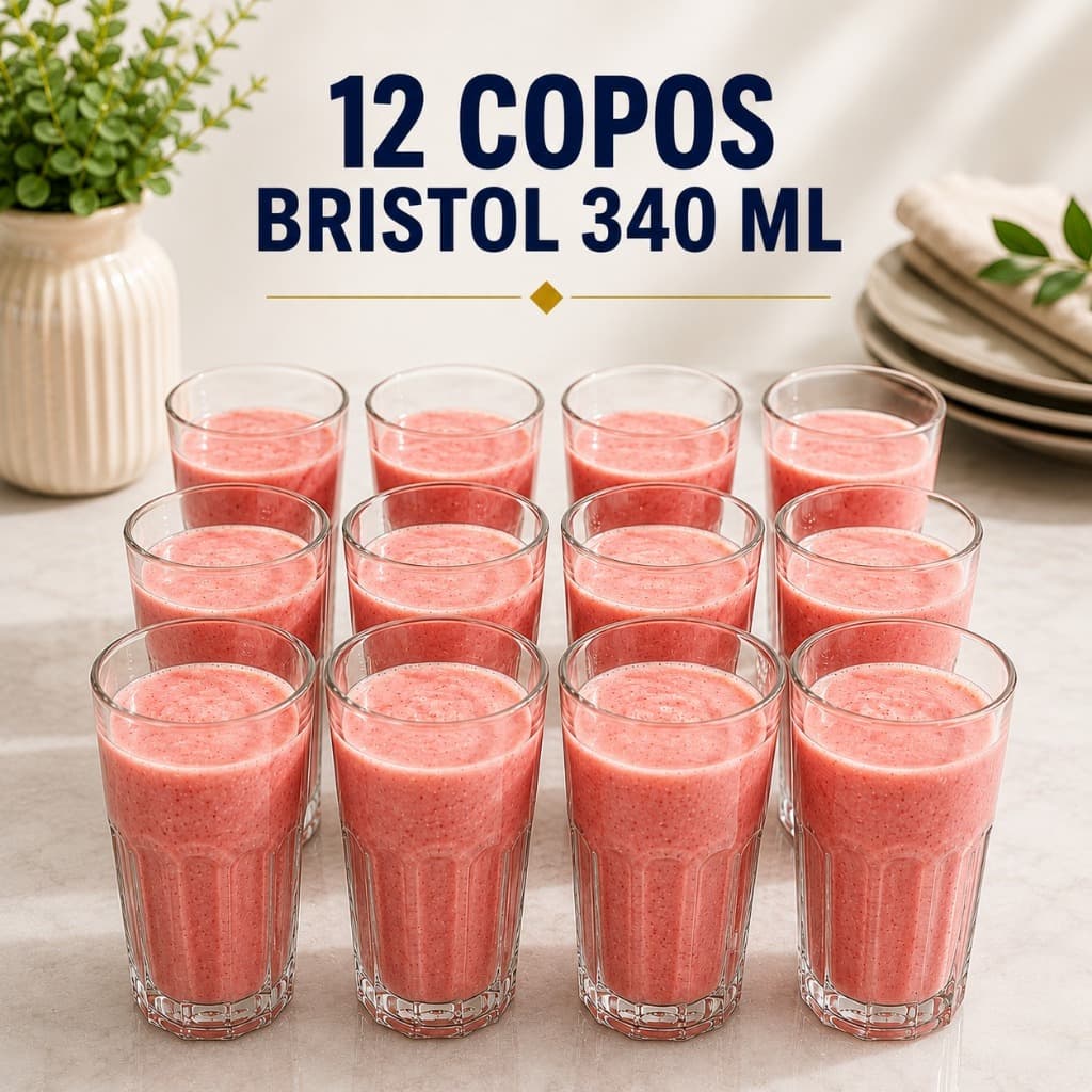Conjunto 12 copos água suco vitamina Bristol 340 ml nadir