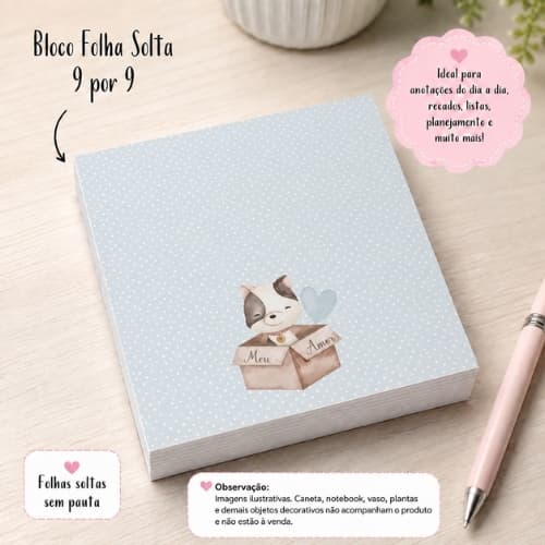 Kit 2 Blocos Folha Solta "Gato Azul" 9cm por 9cm. Papelaria