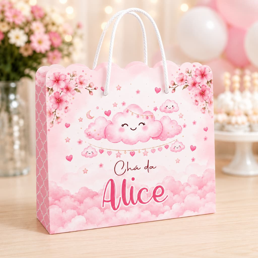 ENVIO IMEDIATO Kit Sacolinhas Personalizadas Tema Nuvens Chá de Bebê com Nome e Idade Lembrancinha Infantil