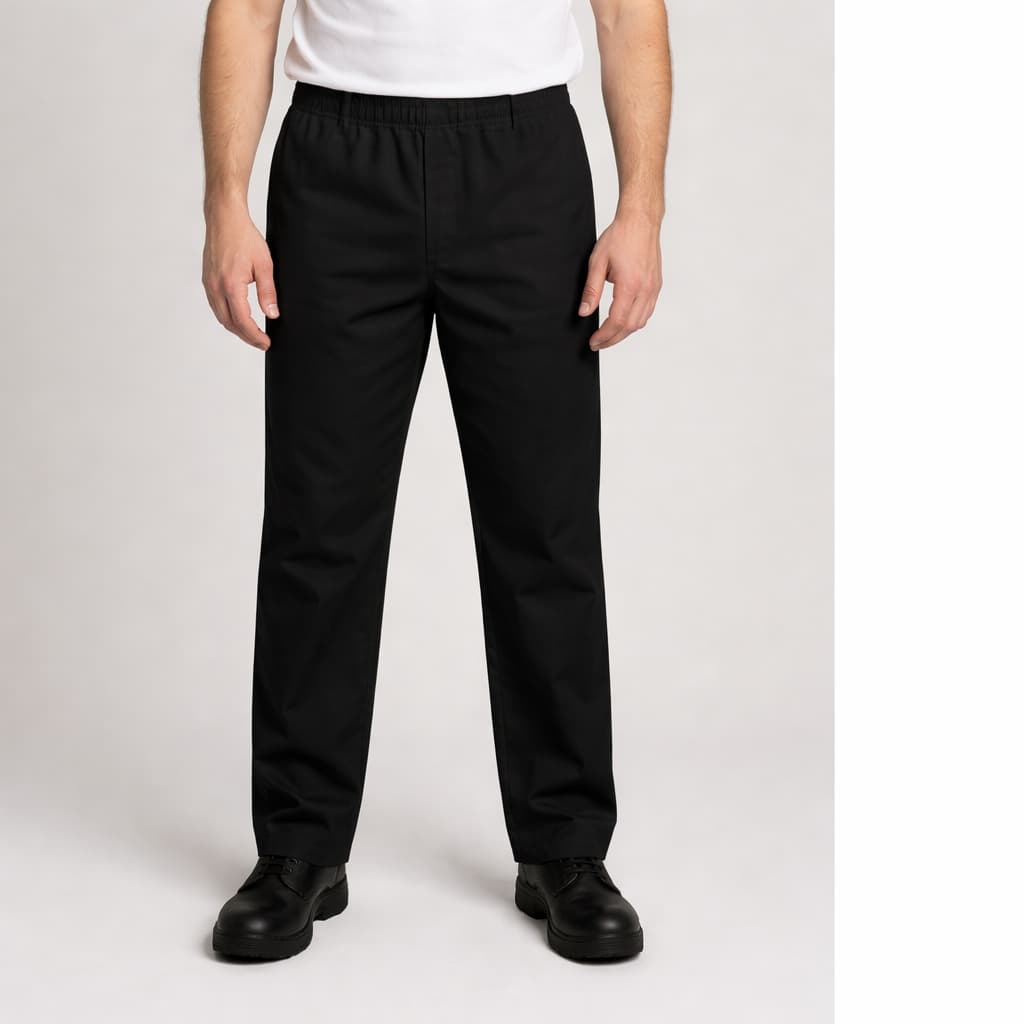 Calça de Oxford Preta com Elástico Unissex Para Trabalho Com Bolso Traseiro Fardamento Cozinha