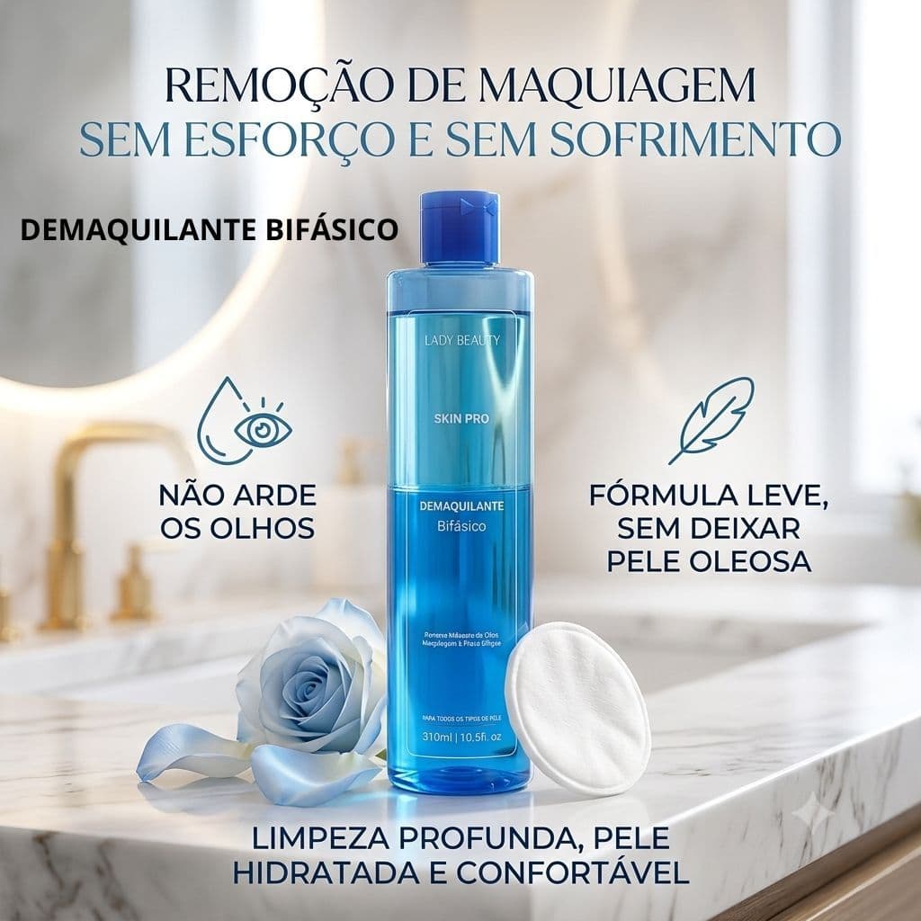 Demaquilante Bifásico Lady Beauty Remove Maquiagem À Prova D'Água Não arde e não deixa oleoso 310ml