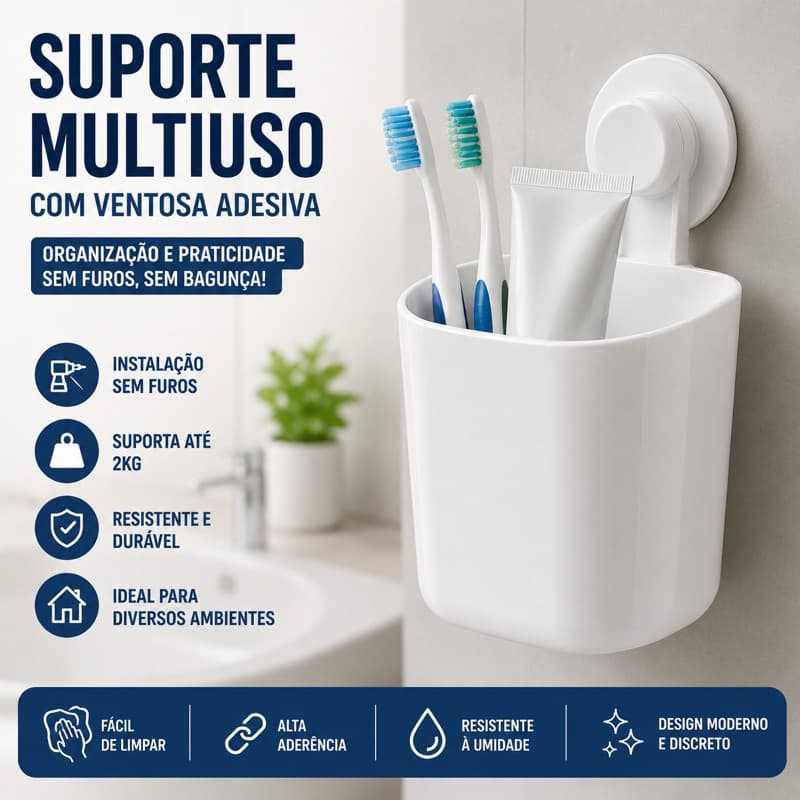 Suporte Versatil Ventosa Fixa Multifuncoes Organizador Pratico Branco
