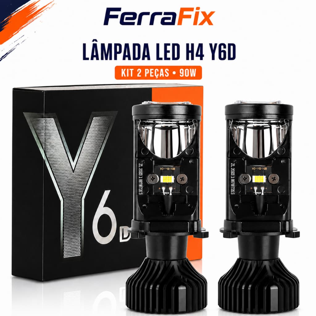Kit 2 Lâmpadas LED H4 Mini Projetor Alto e Baixo 90W 24000LM para Carro e Caminhão