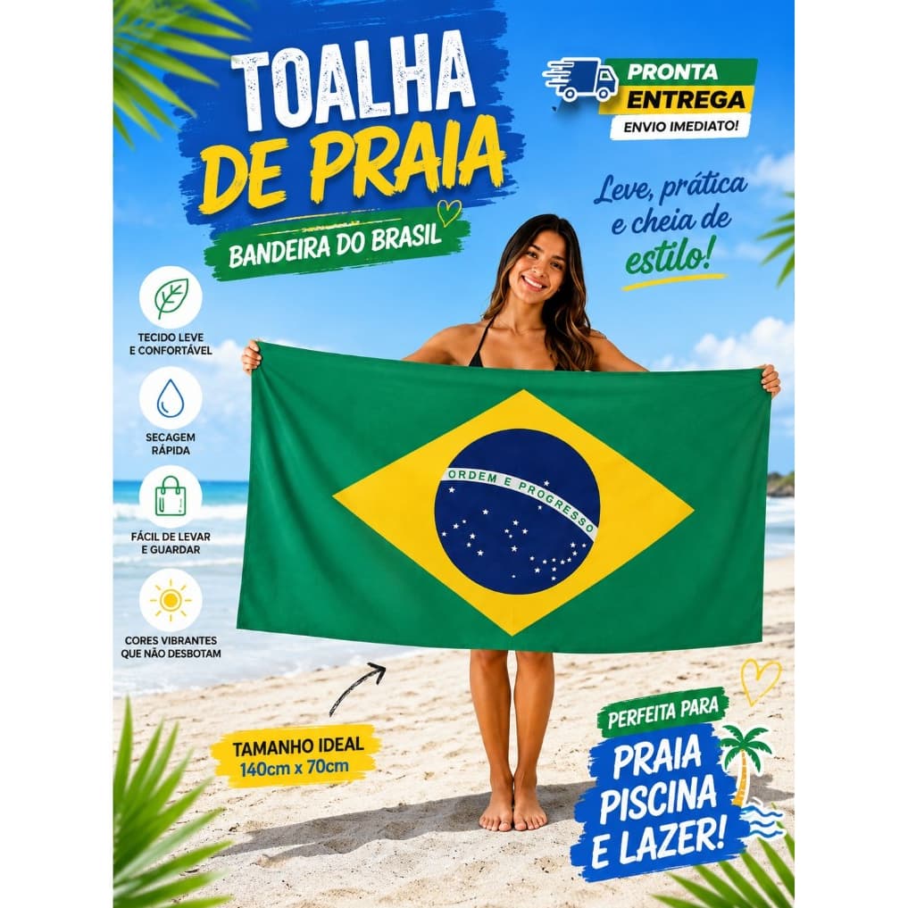 Toalha De Praia Estampada Bandeira Do Brasil Pronta Entrega