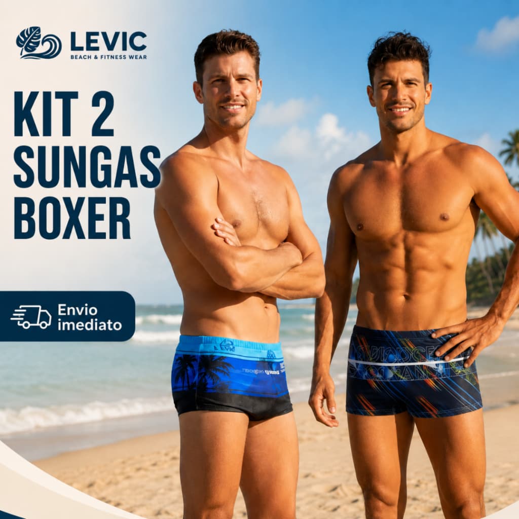 Kit 2 Sungas Boxer Masculinas Estampadas Praia Piscina com Forro Secagem Rápida