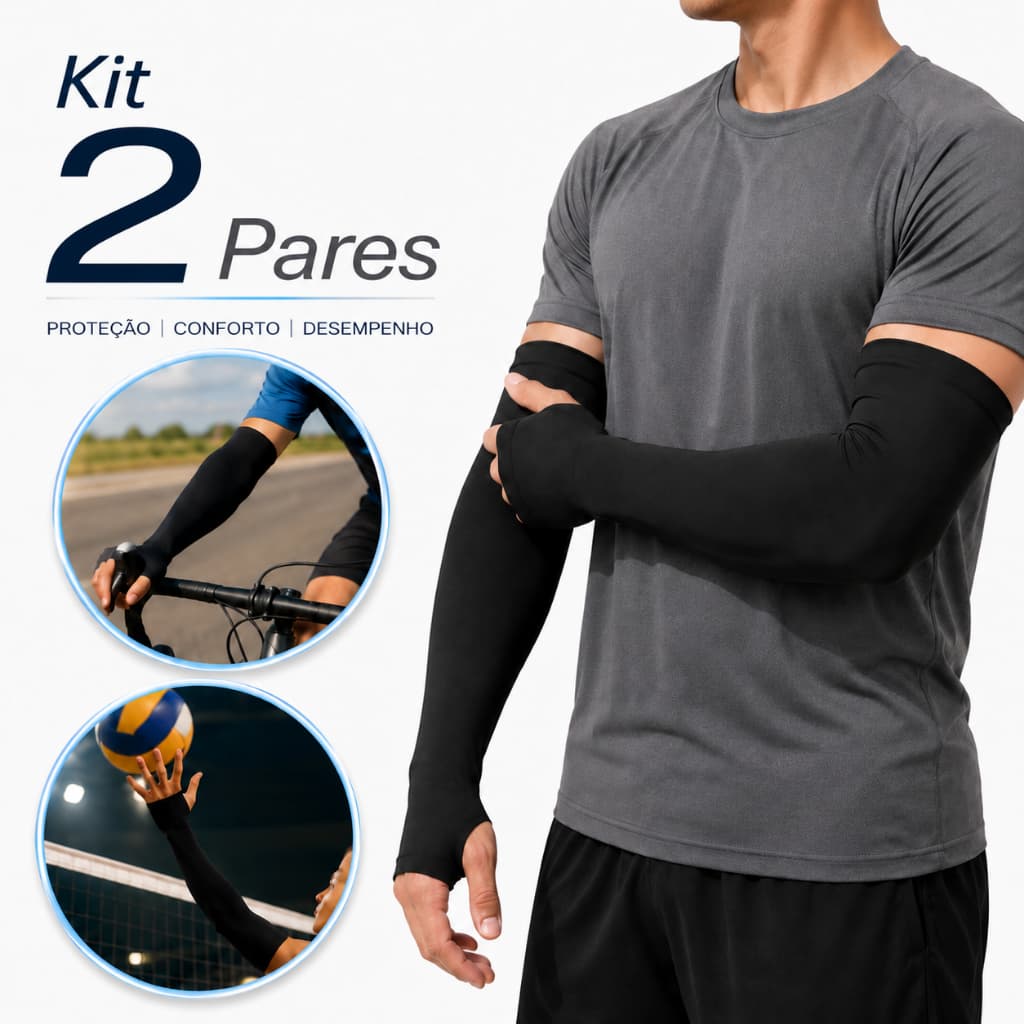 2 Pares Manguito Proteção Solar UV50+ Capa de Braço Unissex Corrida Academia Moto/Carro Ciclismo/Bike Fitness C/ Dedos