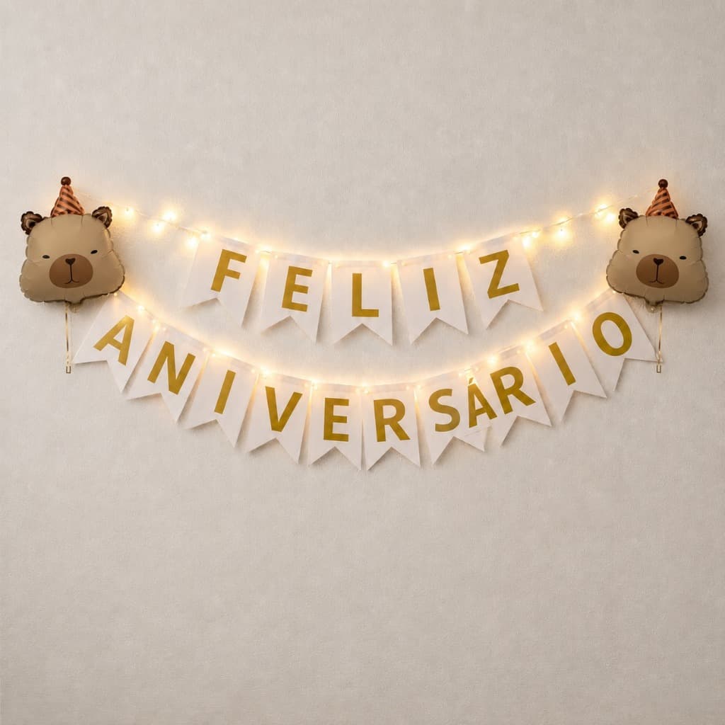 Faixa Feliz Aniversário com Led + 2 Balão Capivara Capyvara Aniversário Festa