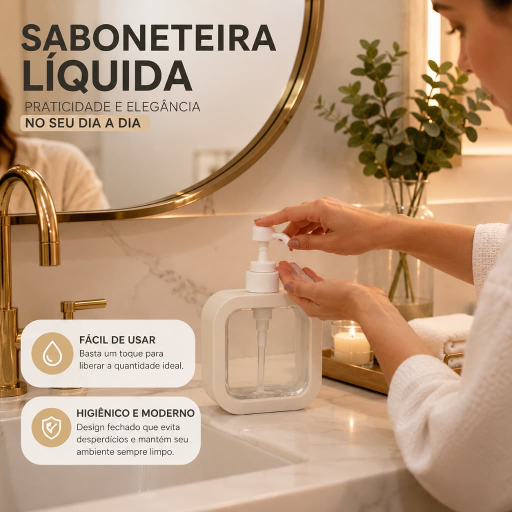 Saboneteira Líquida Dispenser 300ml para Sabonete Líquido  Detergente  Banheiro Cozinha Design Premium