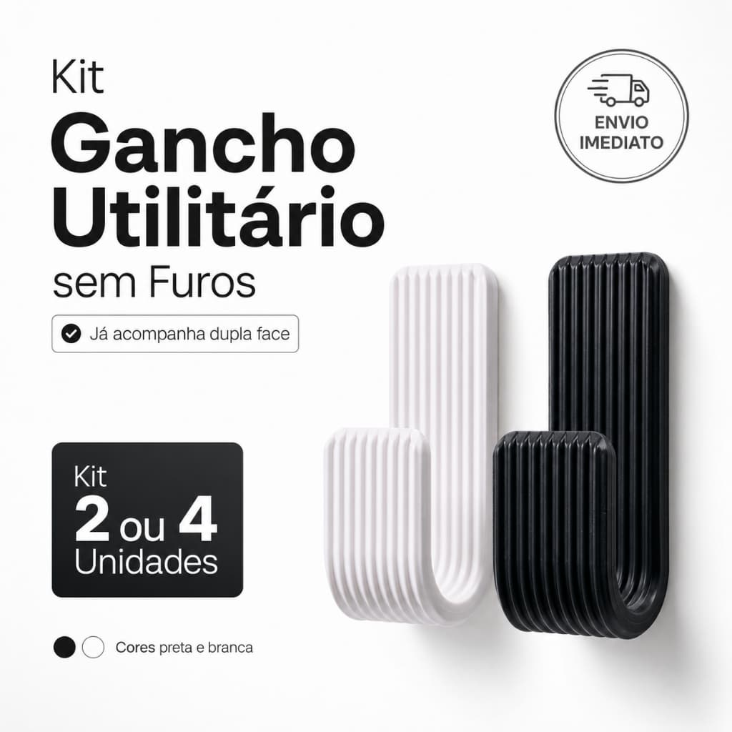 Kit Gancho Utilitario Parede Adesivo Dupla Face Cabideiro Organizador 2 E 4 Unidades Envio Imediato