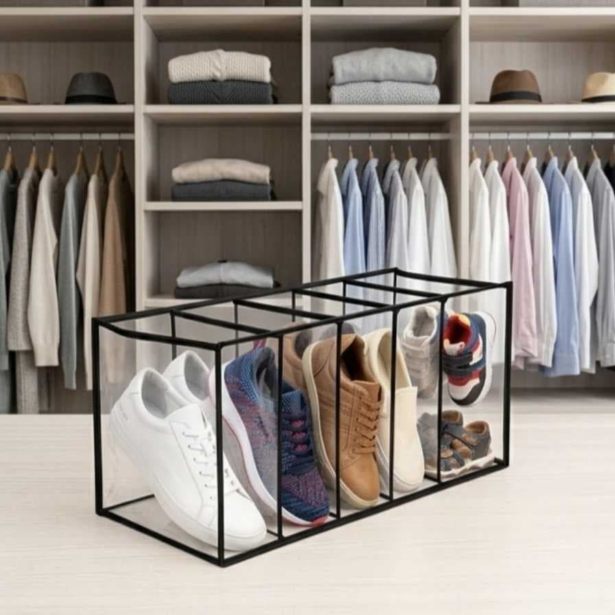 Colmeia Organizadora Sapateira PVC Cristal 5 Divisórias Estrutura Preta Jens/Sapatos/Chinelos
