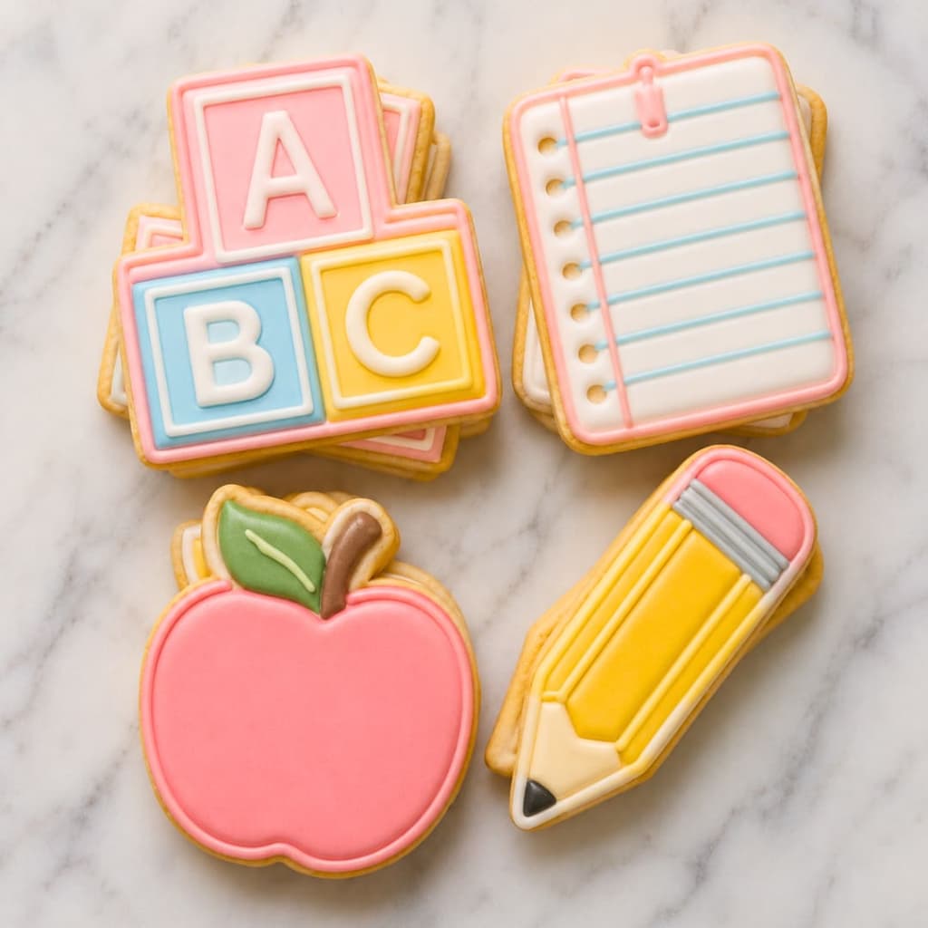 Cortadores de Biscoito Professores Kit 4 peças Caderno Lápis Maçã e ABC