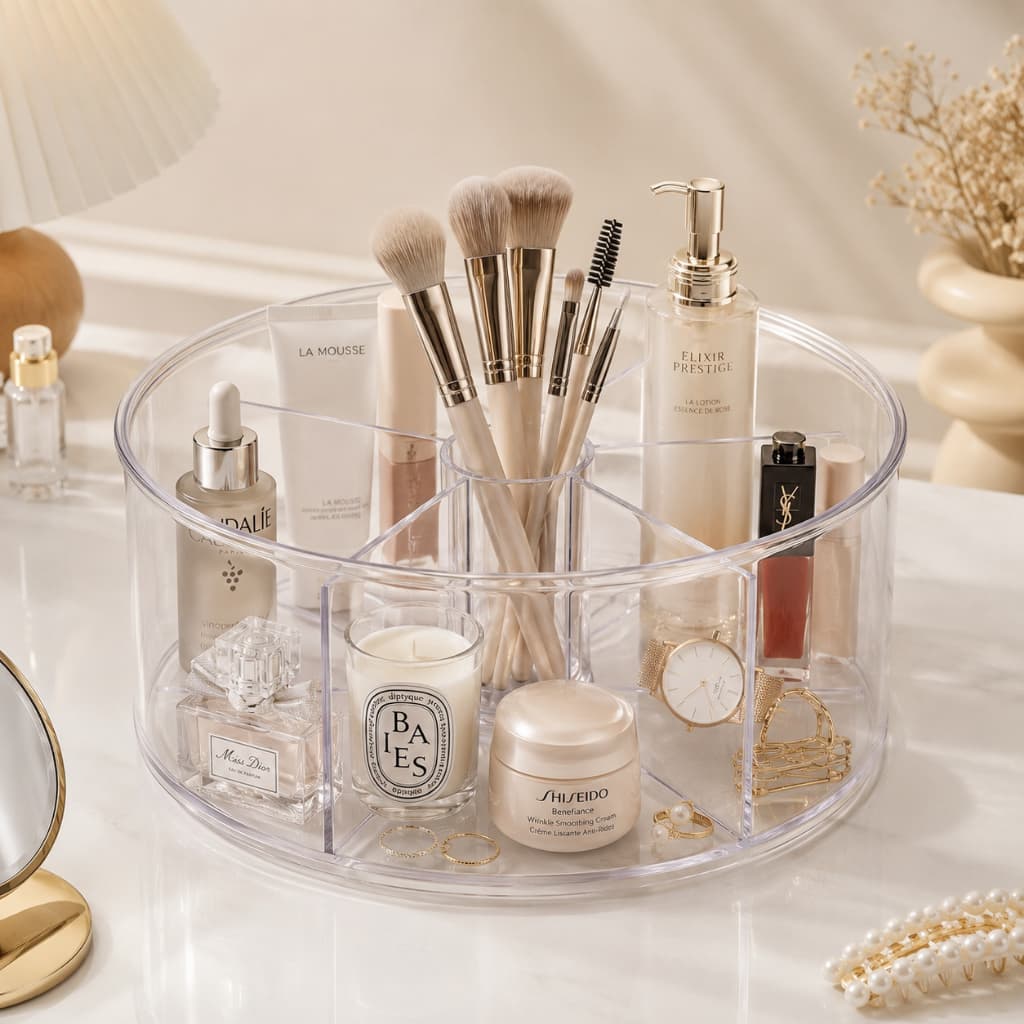 Organizador Acrilico transparente Giratorio 360° Acrílico Multifuncional para Maquiagem e Cosméticos