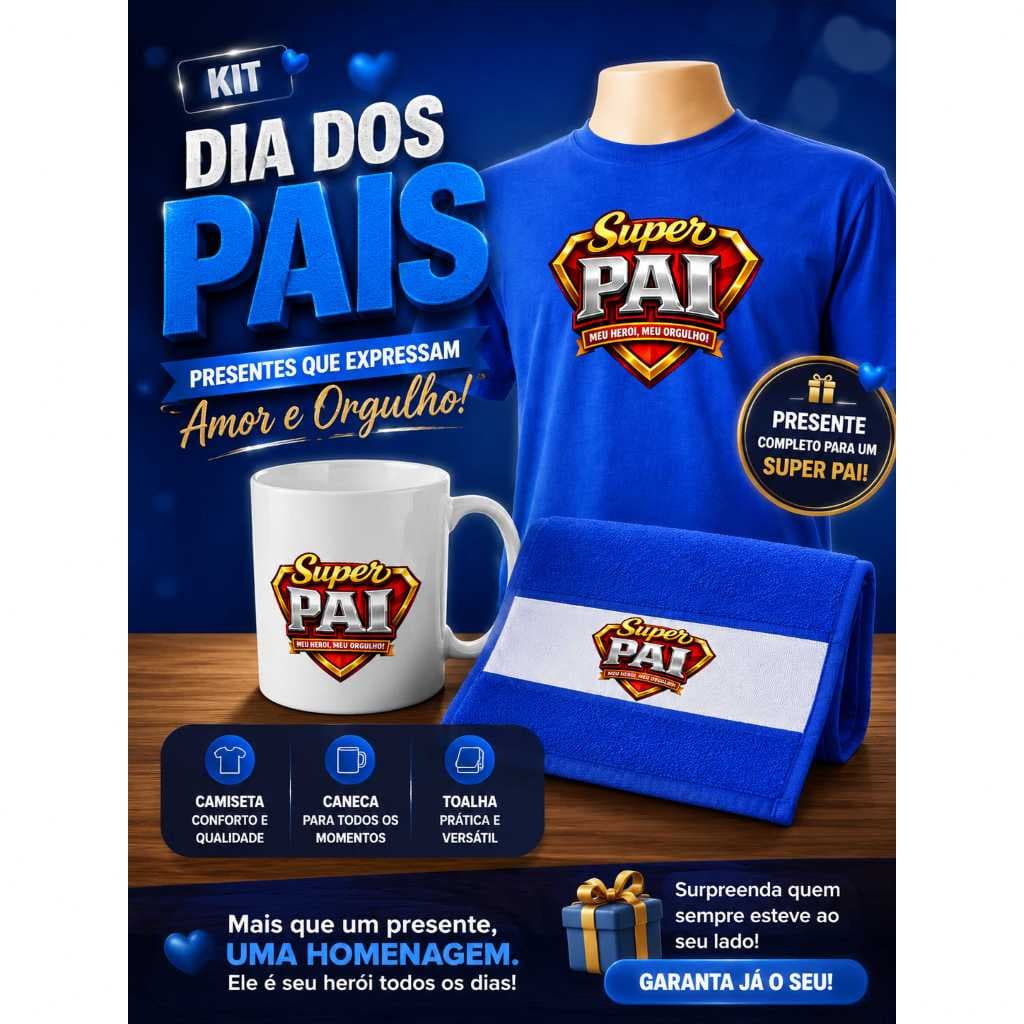 Kit Presente Dia dos Pais caneca toalha camiseta