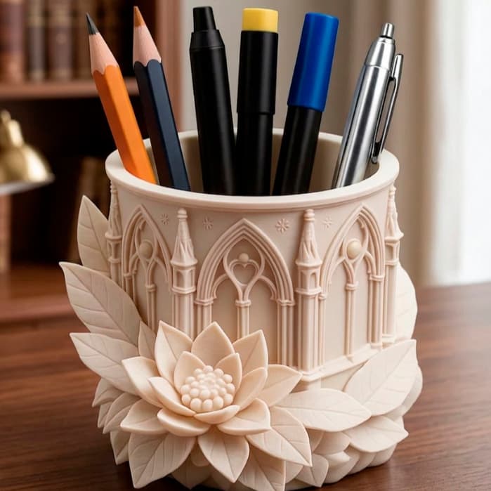 Organizador de Mesa Lótus Gótica Porta Lápis Decorativo 3D