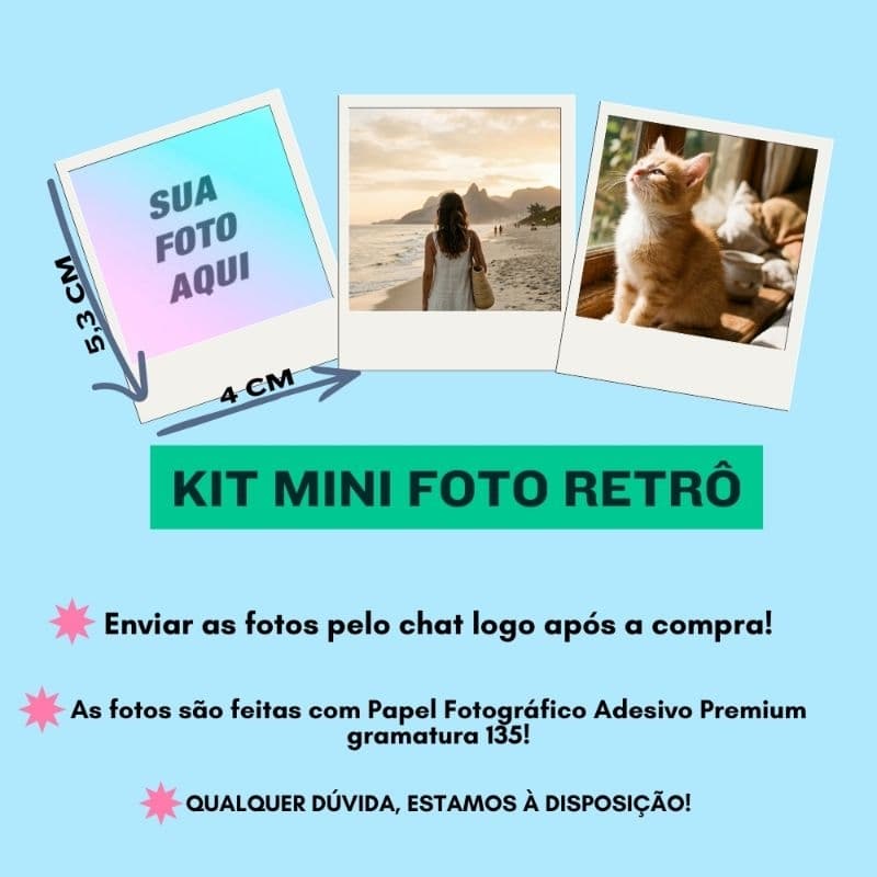 Mini 20 Adesivos Fotos Personalizadas - Cabe na Capinha do Celular - Sem Legenda Tamanho 5,3x4cm