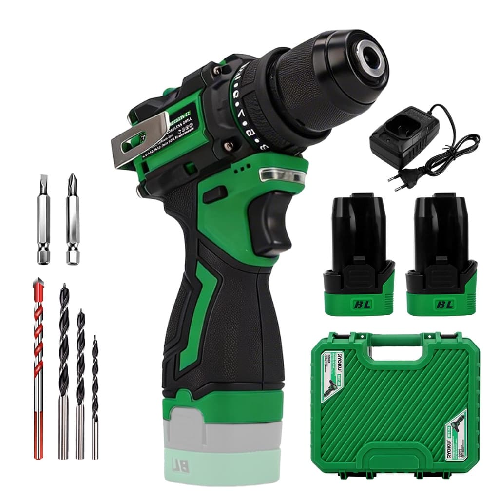 Parafusadeira Furadeira Brushless RYOKU 16V 10mm 50Nm 2 Baterias