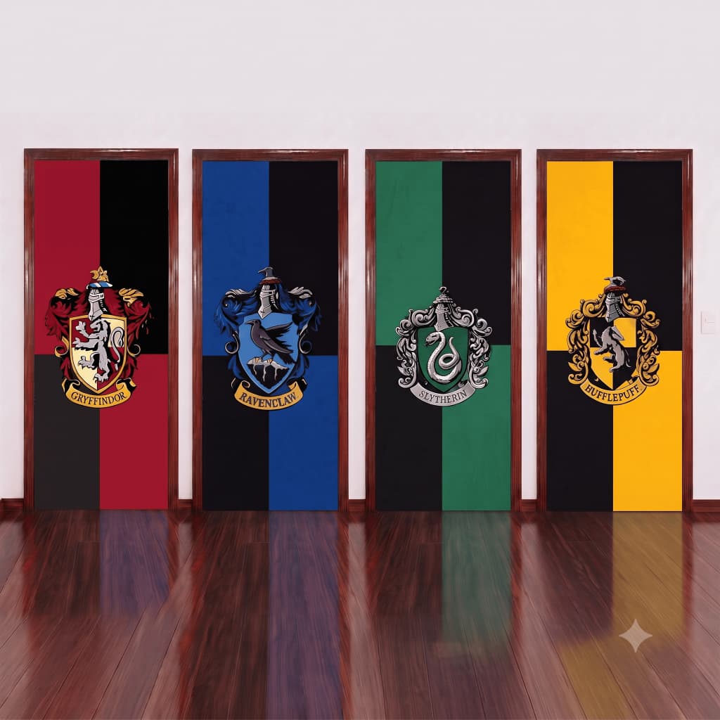 Capa De Porta HP Hogwarts Decorativa Veste-Fácil Painel Tecido Sublimado Lavavel PotterHead