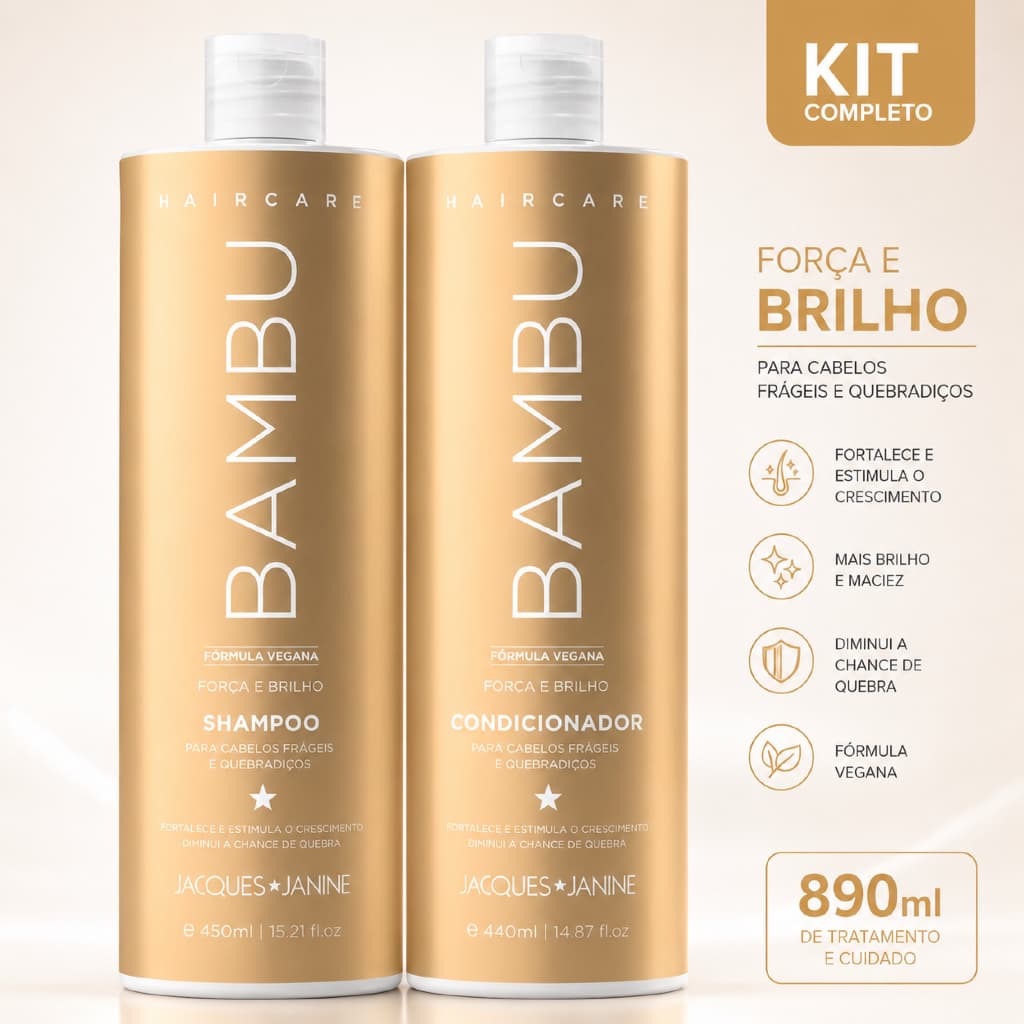 Kit Hair Care Bambu Shampoo e Condicionador 450ml Jacques Janine Kit Cabelo Shampoo Condicionador