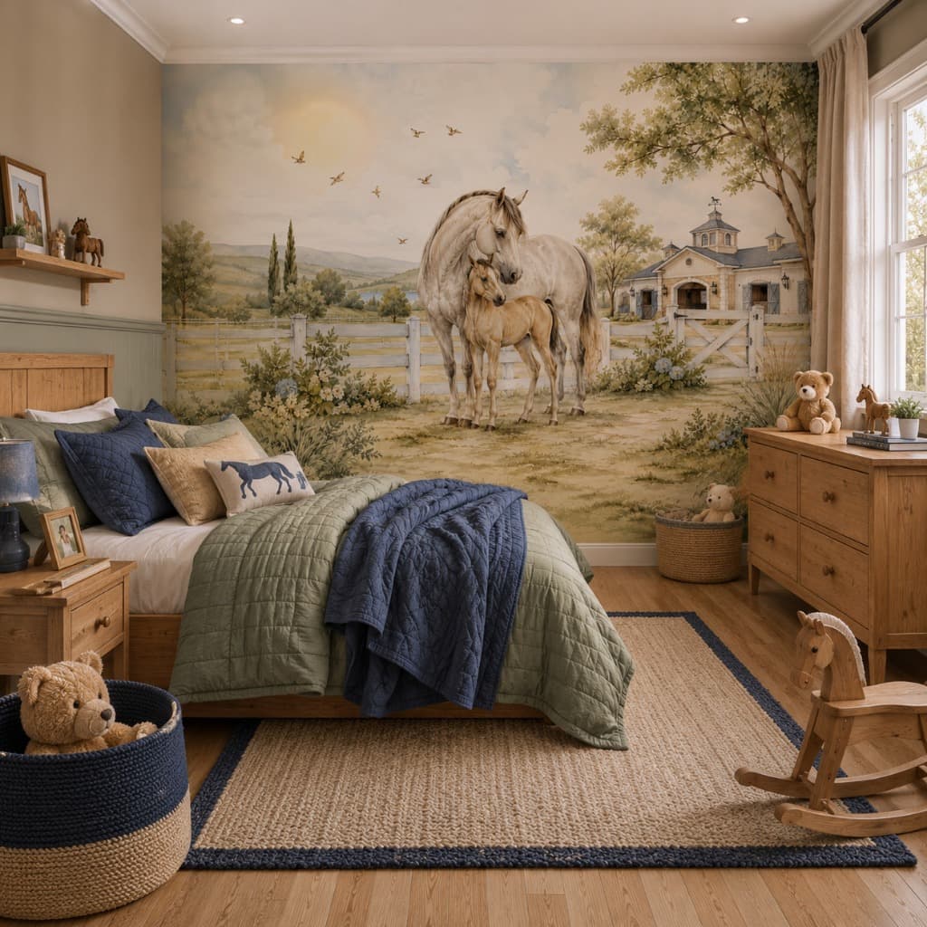 Papel De Parede Adesivo Haras Cavalo Fazenda Infantil