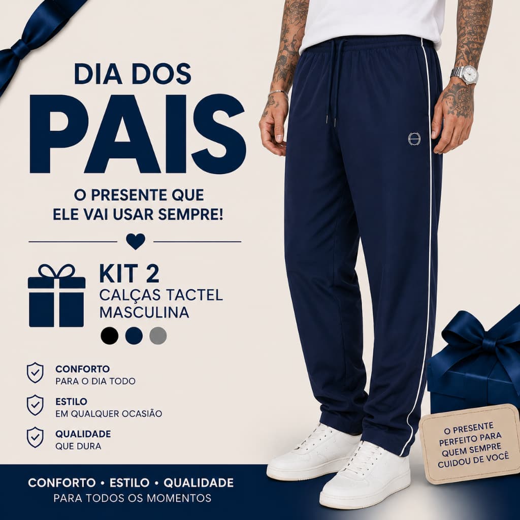 Kit 2 Calças Tactel Masculina Premium Leve Secagem Rápida Cós Elástico Confortável Casual Dia a Dia Academia