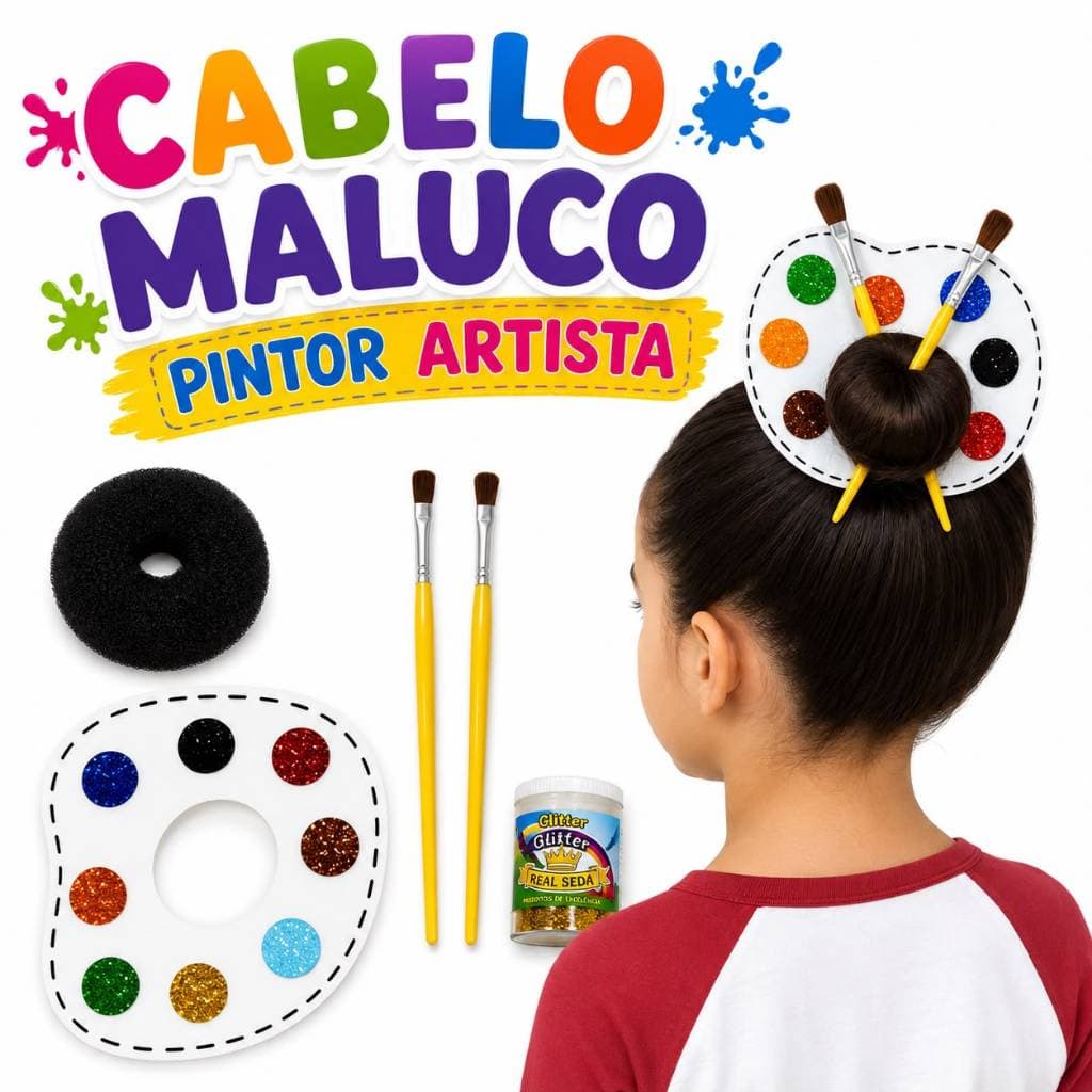 Kit Cabelo Maluco Pintor Artista Completo Com Paleta Pincéis E Glitter Divertido Tintas
