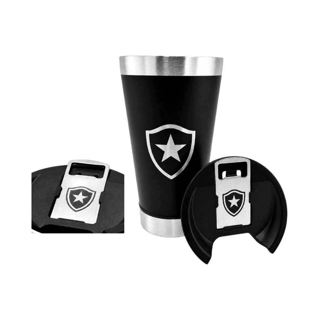 Copo Térmico Botafogo 500ml Oficial Inox Parede Dupla com Tampa e Abridor