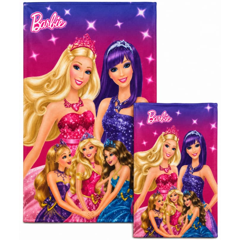 Kit Toalha De Banho + Toalha De Mão Infantil Barbie Princesas
