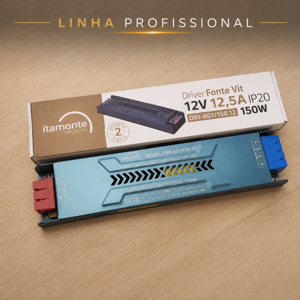 Fonte Driver LED Slim 150W 12V 12,5A Bivolt IP20 Para Fita LED Itamonte