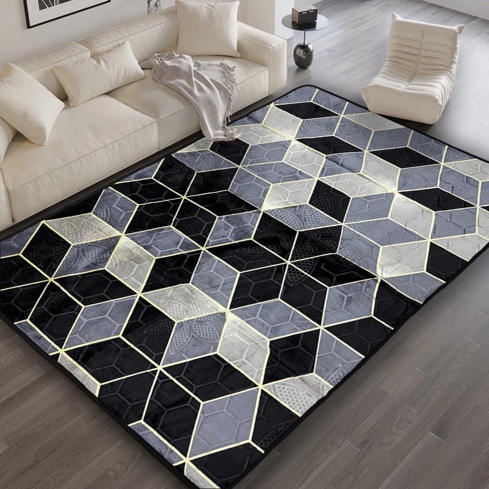 Tapete Sala Quarto Geométrico 1,45x1,95 Mt Antiderrapante Ins Flannel Grande Estampado
