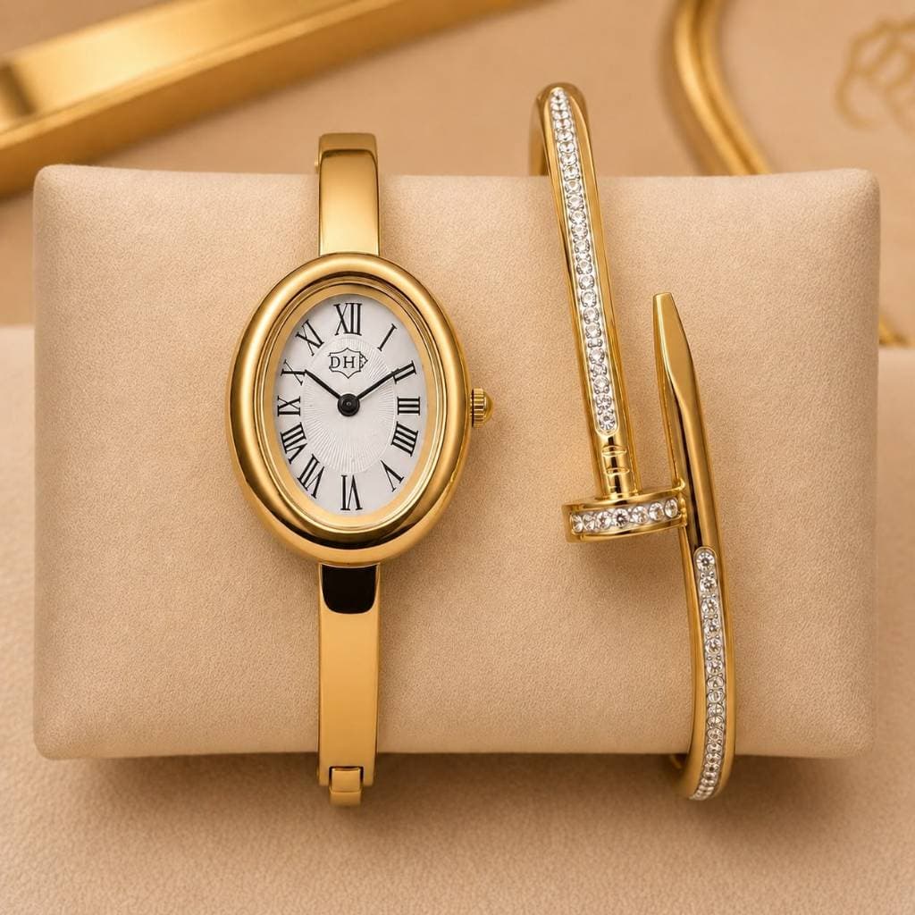 Relógio Feminino Bracelete Oval Aço Inoxidável A Prova D`água Com Bracelete ou Pulseira Luxo Elegante
