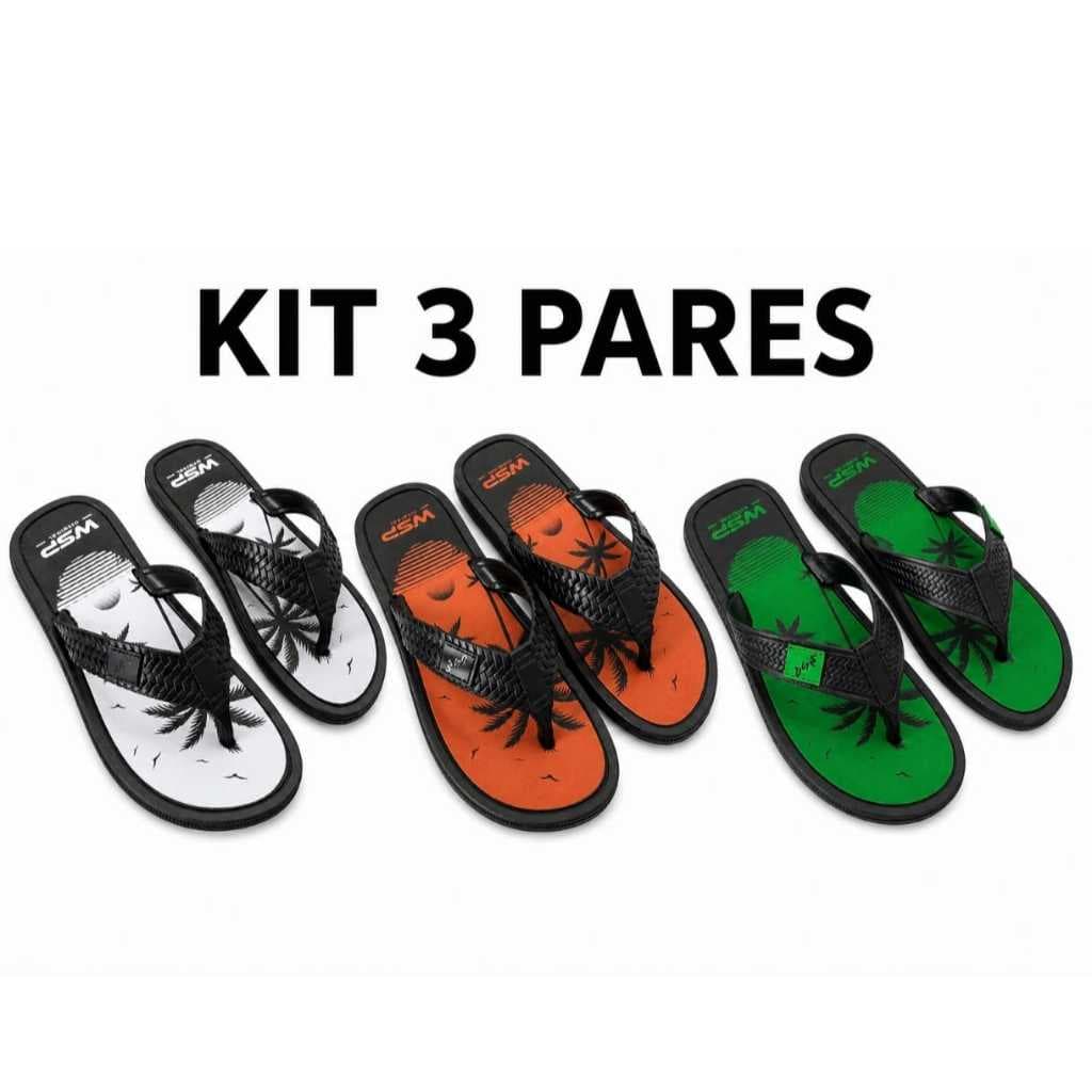 Kit 3 Pares de Chinelo maculino chinelo de Dedo Masculino sandalia masculina