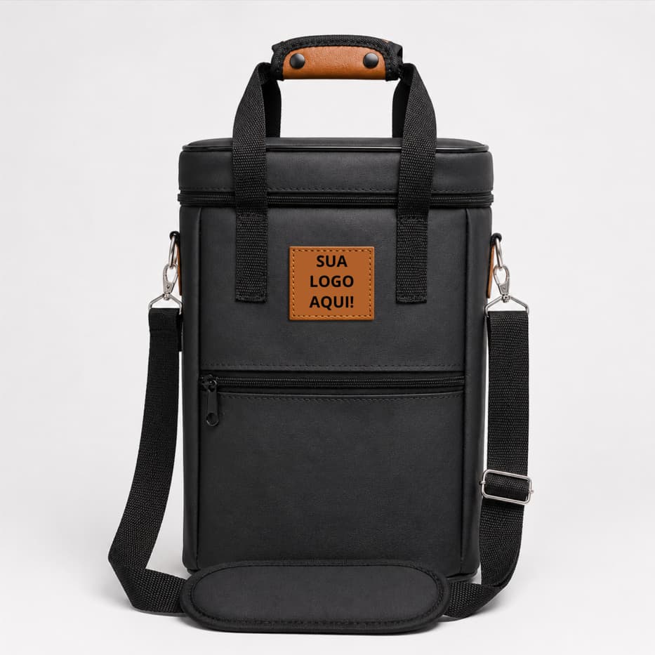 Bolsa Térmica Porta Vinho Personalizada Use Bag com Alça Ombro Couro Prática 4 Garrafas