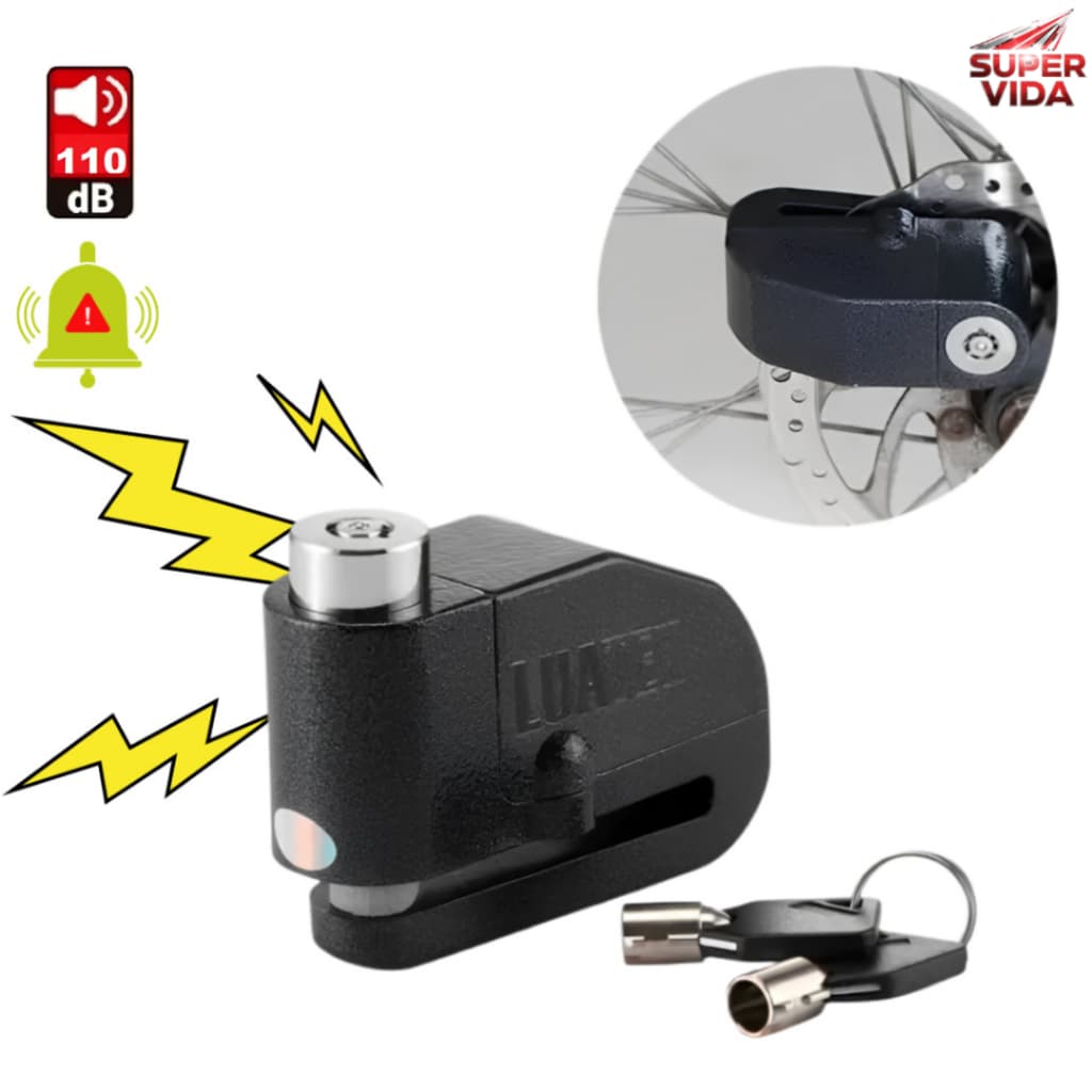 Trava De Disco Com Alarme 110dB Para Bicicleta e Moto À Prova D'água Liga de Alumínio