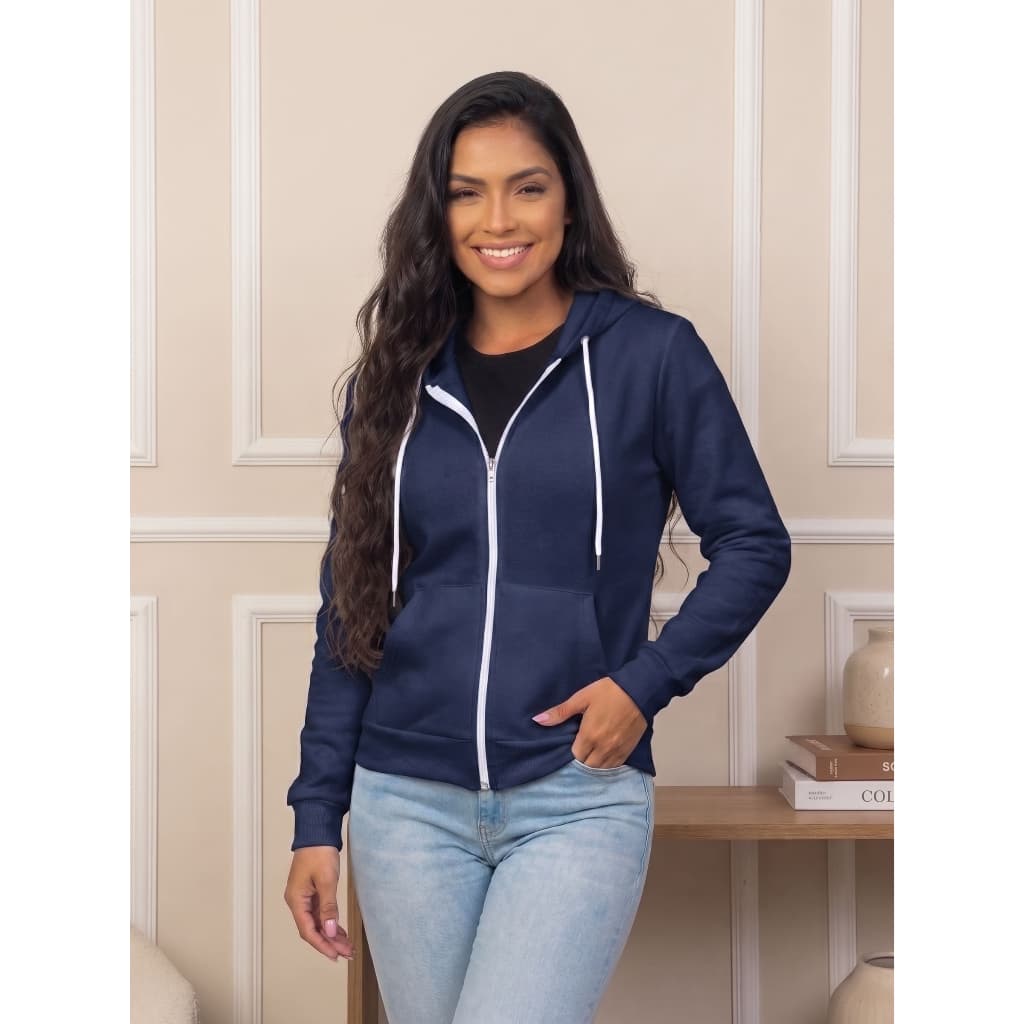 Casaco Moletom Feminino Ziper Capuz Flanelado Quentinho Blusa De Frio Basica Moda