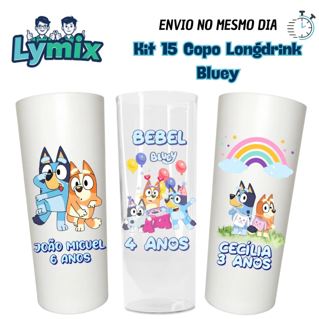 kit a Partir de 10 Unid copo Long Drink 300ML Bluey Personalizado Lembrancinha - aniversário - festa