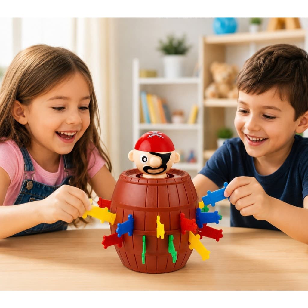 Jogo Pula Pirata Infantil com 16 Espadas Brinquedo Educativo Divertido Família Crianças