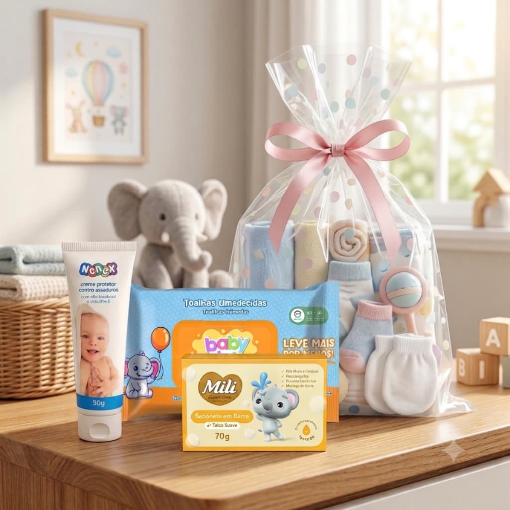 Kit Mimo Chá de Bebê Revelação Infantil Surpresa Maternidade Presente Mãe