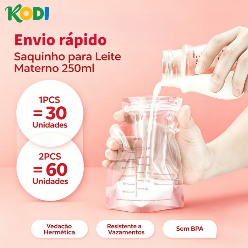 Kit 30 Sacos de Armazenamento de Leite Materno 250mL para Congelador-P1