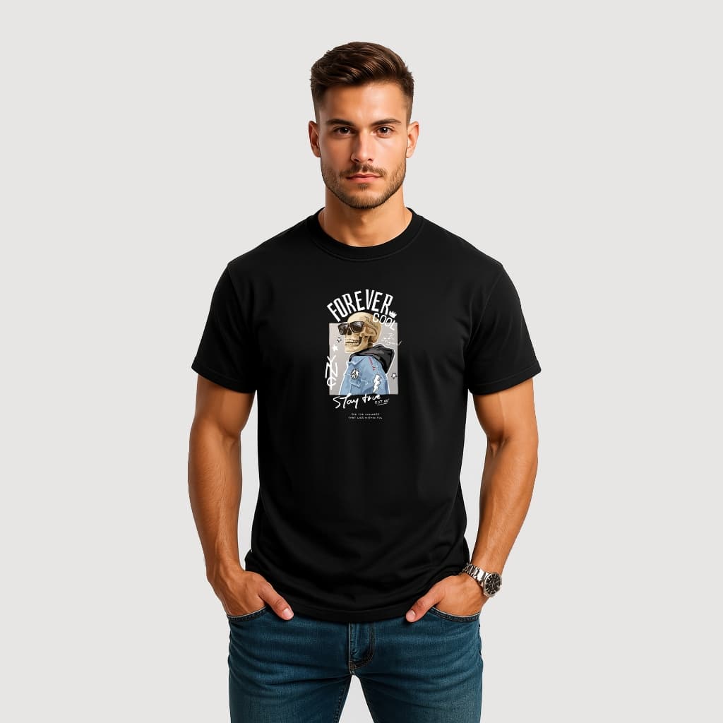CAMISETA MASCULINA ALGODÃO CAVEIRA ESTILO COOL JAQUETA OCULOS