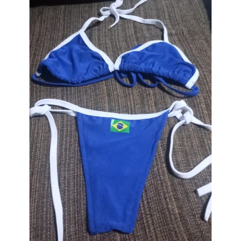 BIQUÍNI FITA BRASIL MARQUINHA BRONZE TECIDO LYCRA PRAIA Azul P